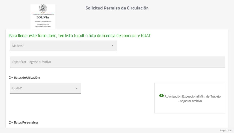 Permiso de circulación especial a través de plataforma en internet