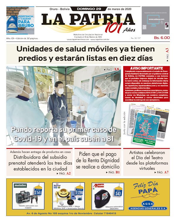 Edición PDF La Patria del 29 de marzo de 2020