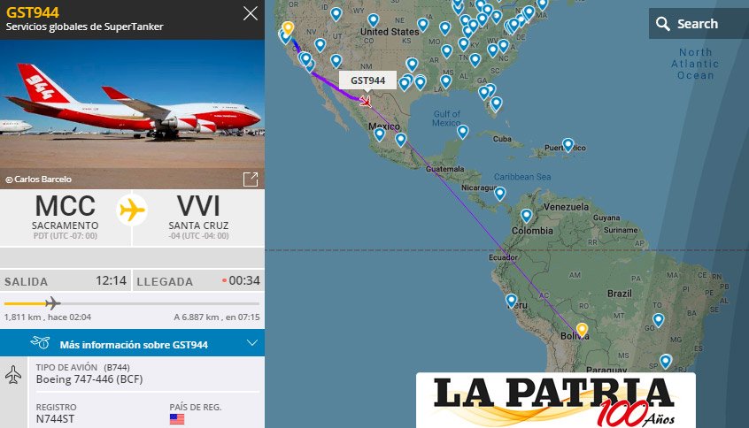 Supertanker está rumbo a Bolivia para sofocar incendios en la Chiquitania