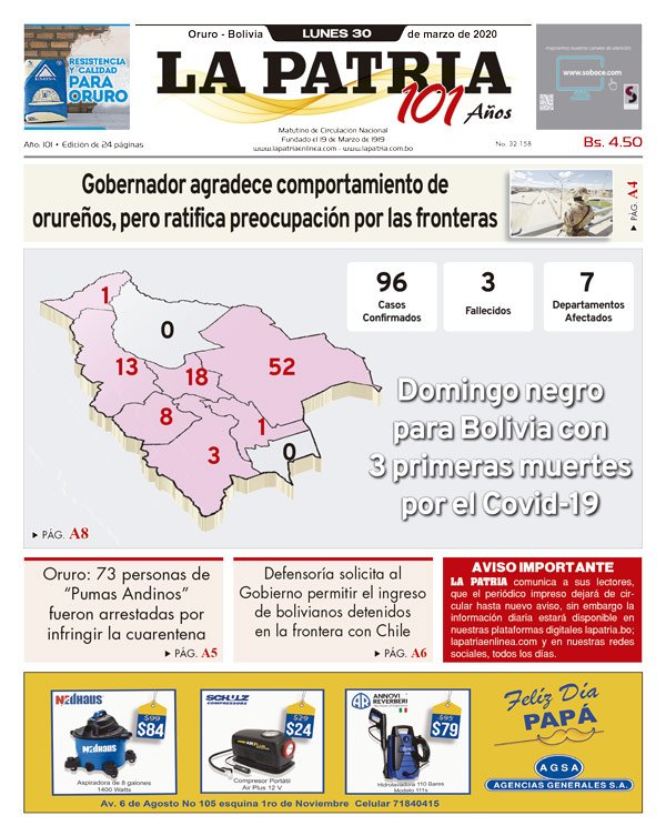 Edición PDF La Patria del 30 de marzo de 2020