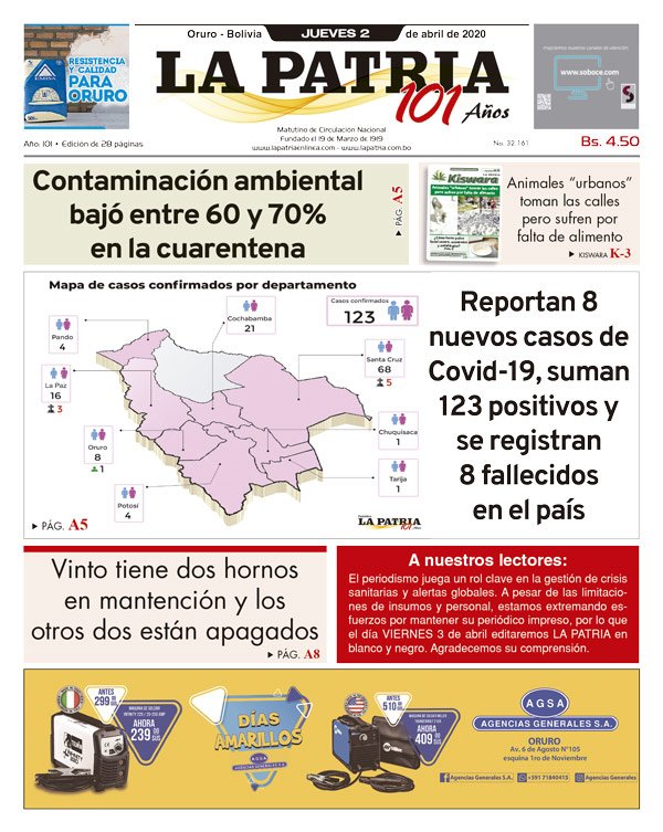 Edición PDF La Patria del 2 de abril de 2020