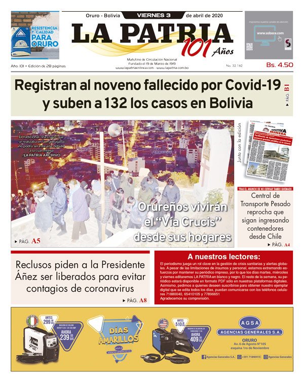 Edición PDF La Patria del 3 de abril de 2020