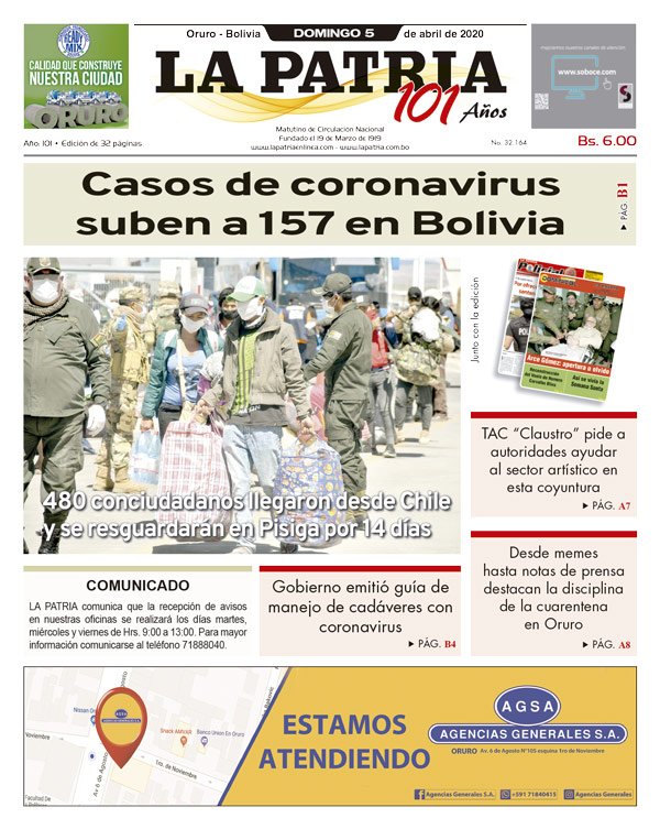 Edición PDF La Patria del 5 de abril de 2020