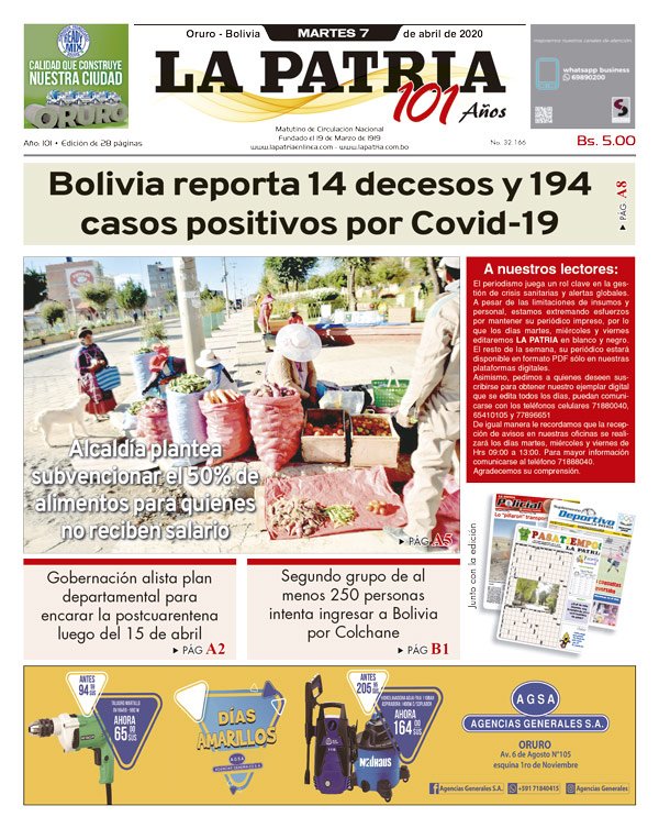 Edición PDF La Patria del Martes 7 de abril de 2020