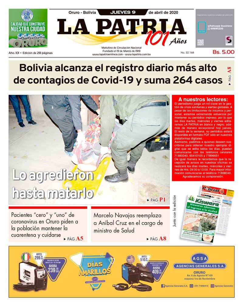 Edición PDF La Patria del 9 de abril de 2020
