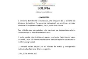 Accidente de tránsito Ministerio de Justicia en Oruro