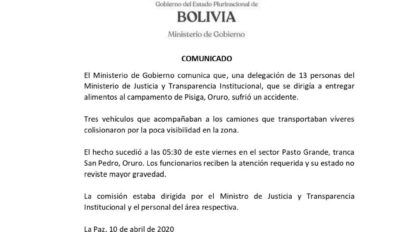 Accidente de tránsito Ministerio de Justicia en Oruro