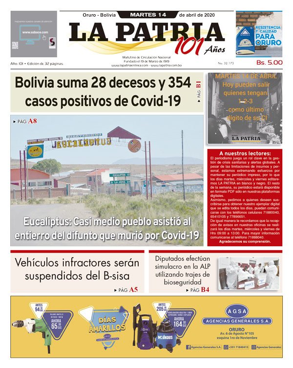 Edición PDF La Patria del 14 de abril de 2020