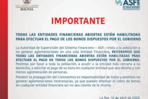 Comunicado de la ASFI sobre el pago de bonos