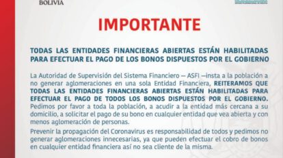 Comunicado de la ASFI sobre el pago de bonos