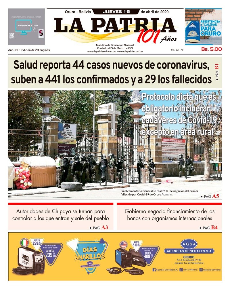 Edición PDF La Patria del 16 de abril de 2020