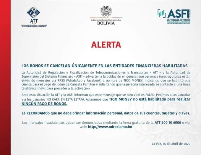 Estafas en Tigo Money alertadas por ATT y ASFI