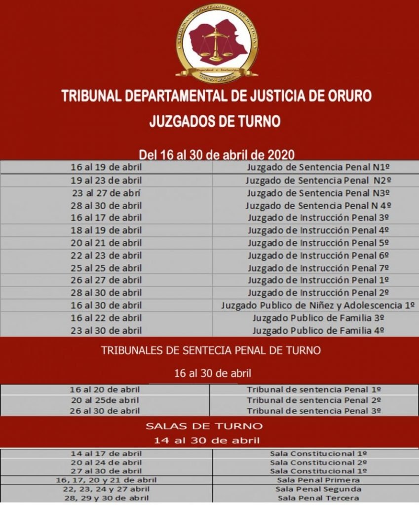 Suspensión de labores judiciales en Oruro