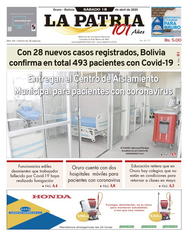 Edición PDF La Patria del 18 de abril de 2020
