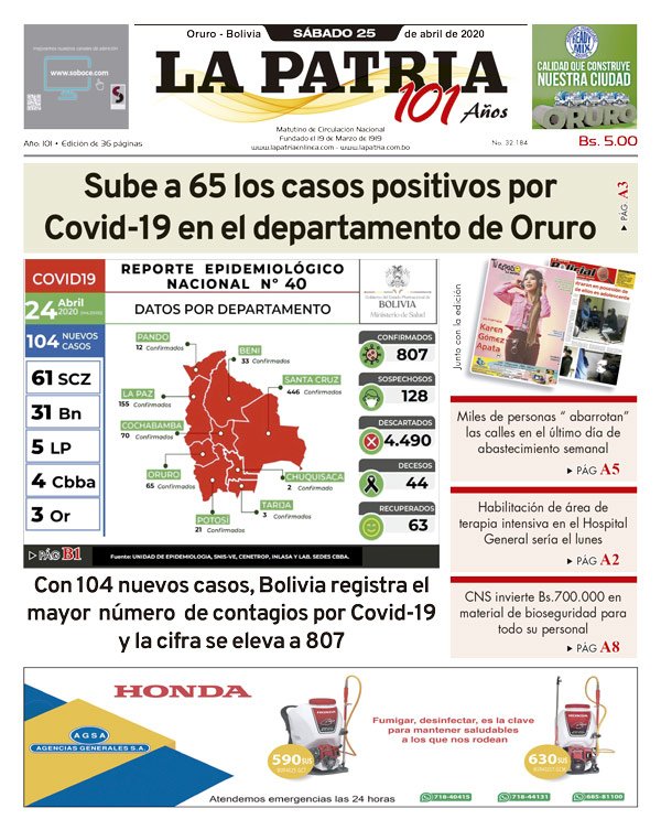 Edición PDF La Patria del 25 de abril de 2020
