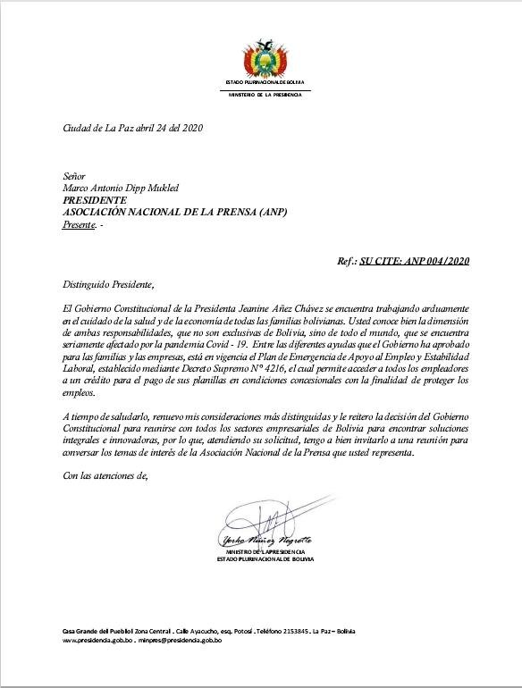 Asociación Nacional de la Prensa recibe respuesta del Ministerio de la Presidencia