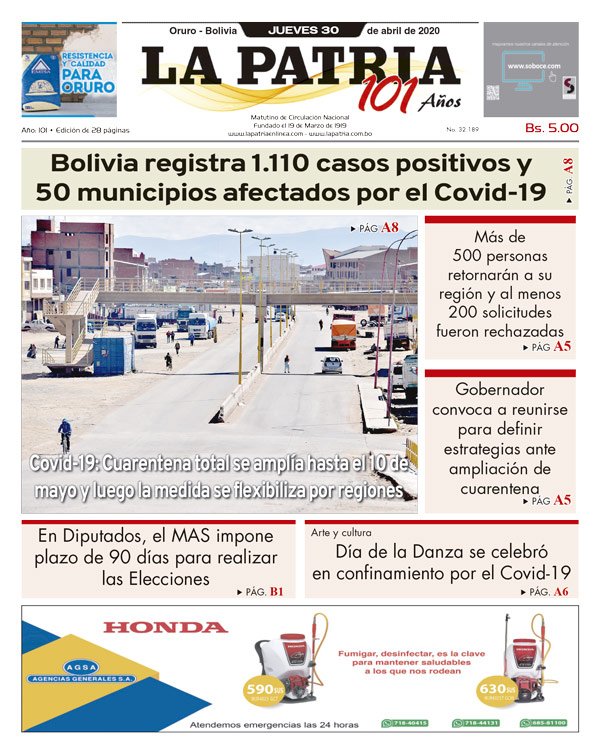 Edición PDF La Patria del 30 de abril de 2020