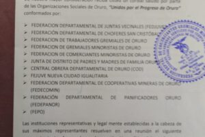 Pronunciamiento de las organizaciones sociales de Oruro