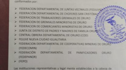 Pronunciamiento de las organizaciones sociales de Oruro