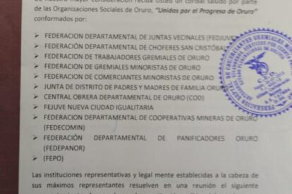Pronunciamiento de las organizaciones sociales de Oruro