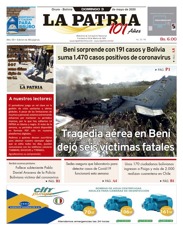 Edición PDF La Patria del 3 de mayo de 2020