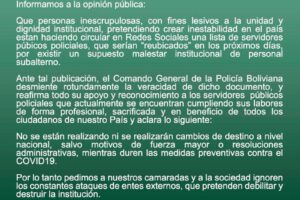 Policía Nacional desmiente rumores sobre reubicación de servidores públicos
