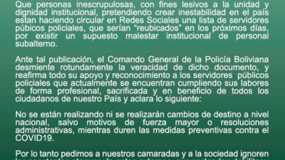 Policía Nacional desmiente rumores sobre reubicación de servidores públicos