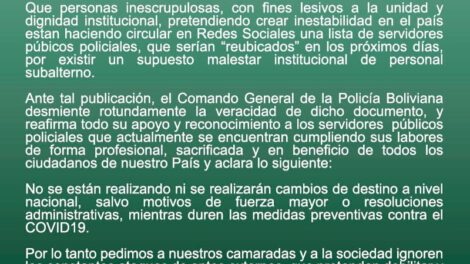 Policía Nacional desmiente rumores sobre reubicación de servidores públicos
