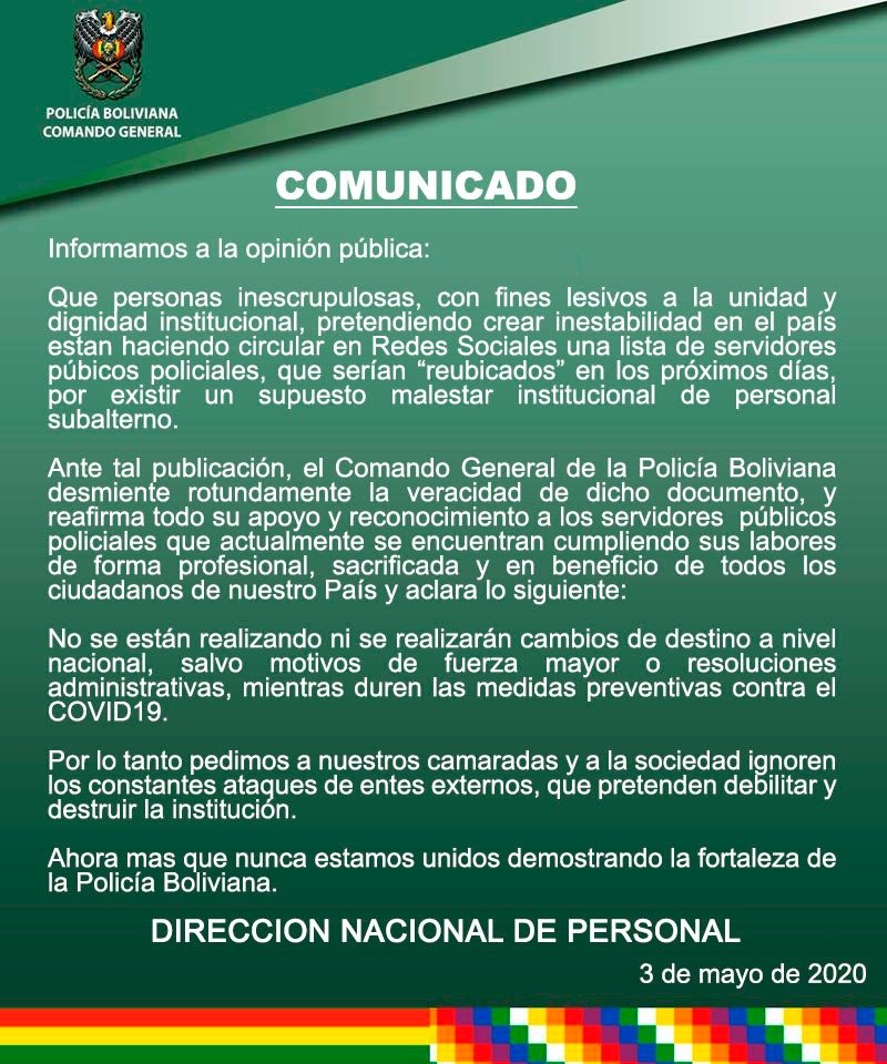Policía Nacional desmiente rumores sobre reubicación de servidores públicos