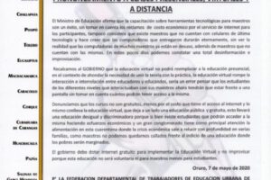 Pronunciamiento de los maestros de Oruro sobre internet gratuito para educación virtual
