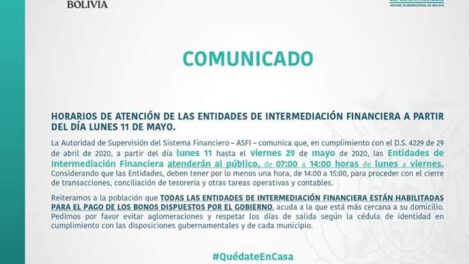 Comunicado de la ASFI sobre horario de atención