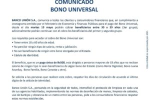Bono Universal del Banco Unión para personas de 30 a 39 años