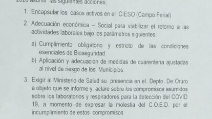 Cuarentena en Oruro hasta el 31 de mayo