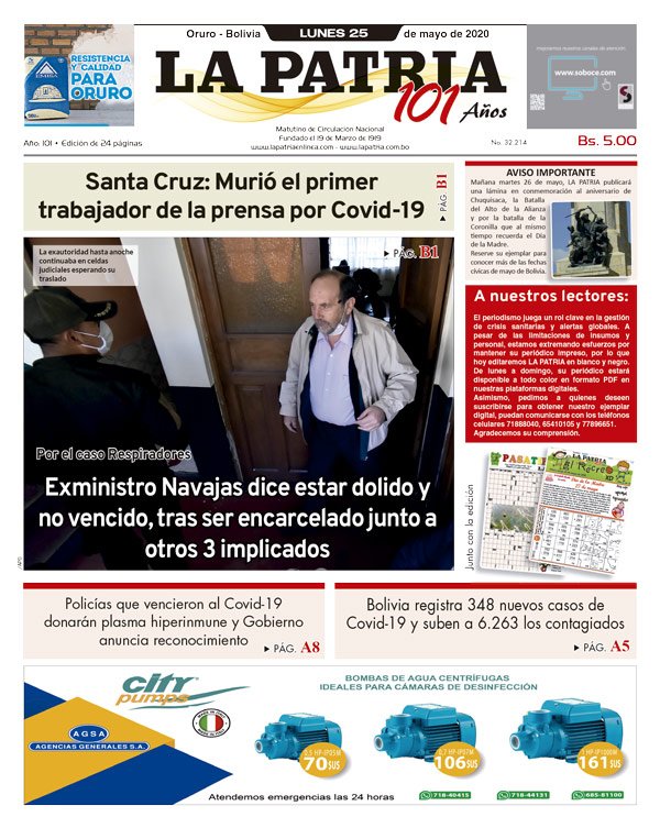 Edición PDF La Patria del 25 de mayo de 2020