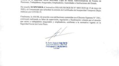 Asuss anulación instructivo Covid-19