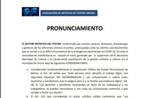 Asociación de Artistas de Teatro exige la designación de un responsable de la Secretaría Municipal de Cultura