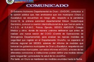 Medidas de seguridad en Oruro para prevenir la propagación del Covid-19