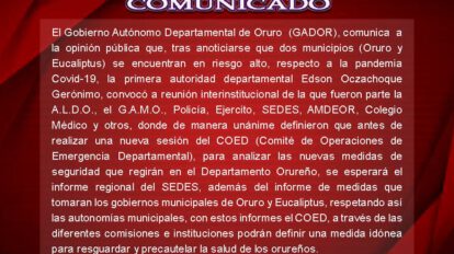 Medidas de seguridad en Oruro para prevenir la propagación del Covid-19