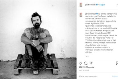 Falleció Pau Donés, vocalista del grupo español Jarabe de Palo