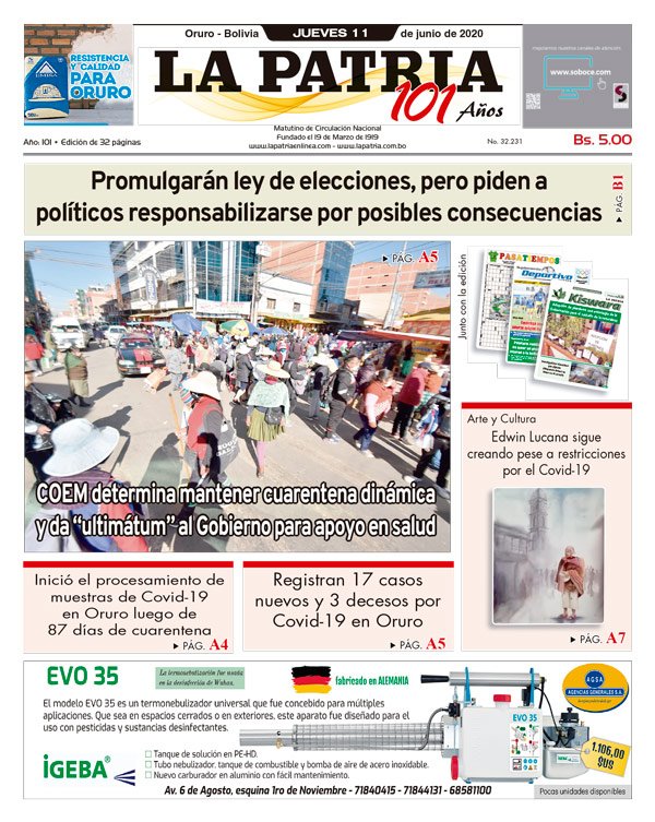 Edición PDF La Patria del 11 de junio de 2020