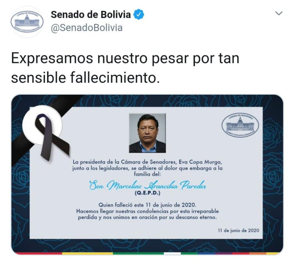 Falleció el senador Marcelino Arancibia Paredes