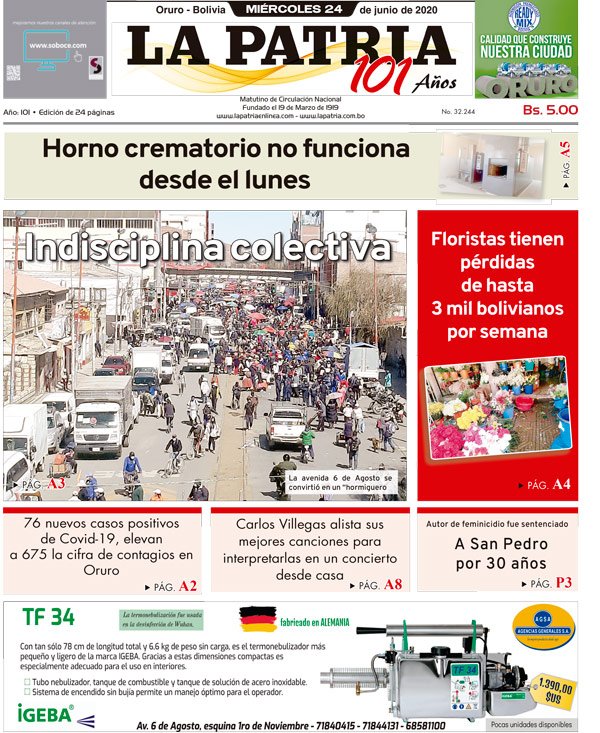 Edición PDF La Patria del 24 de junio de 2020
