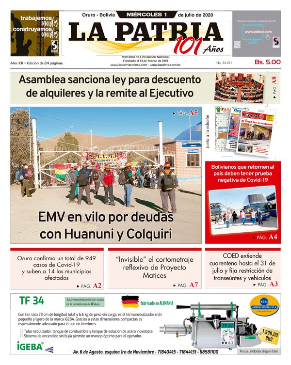 Edición PDF La Patria del 1 de julio de 2020