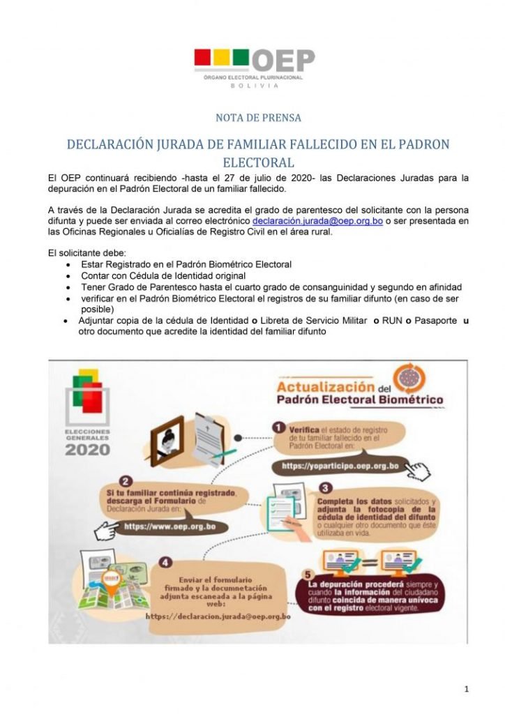 Padrón Electoral y declaraciones juradas del OEP