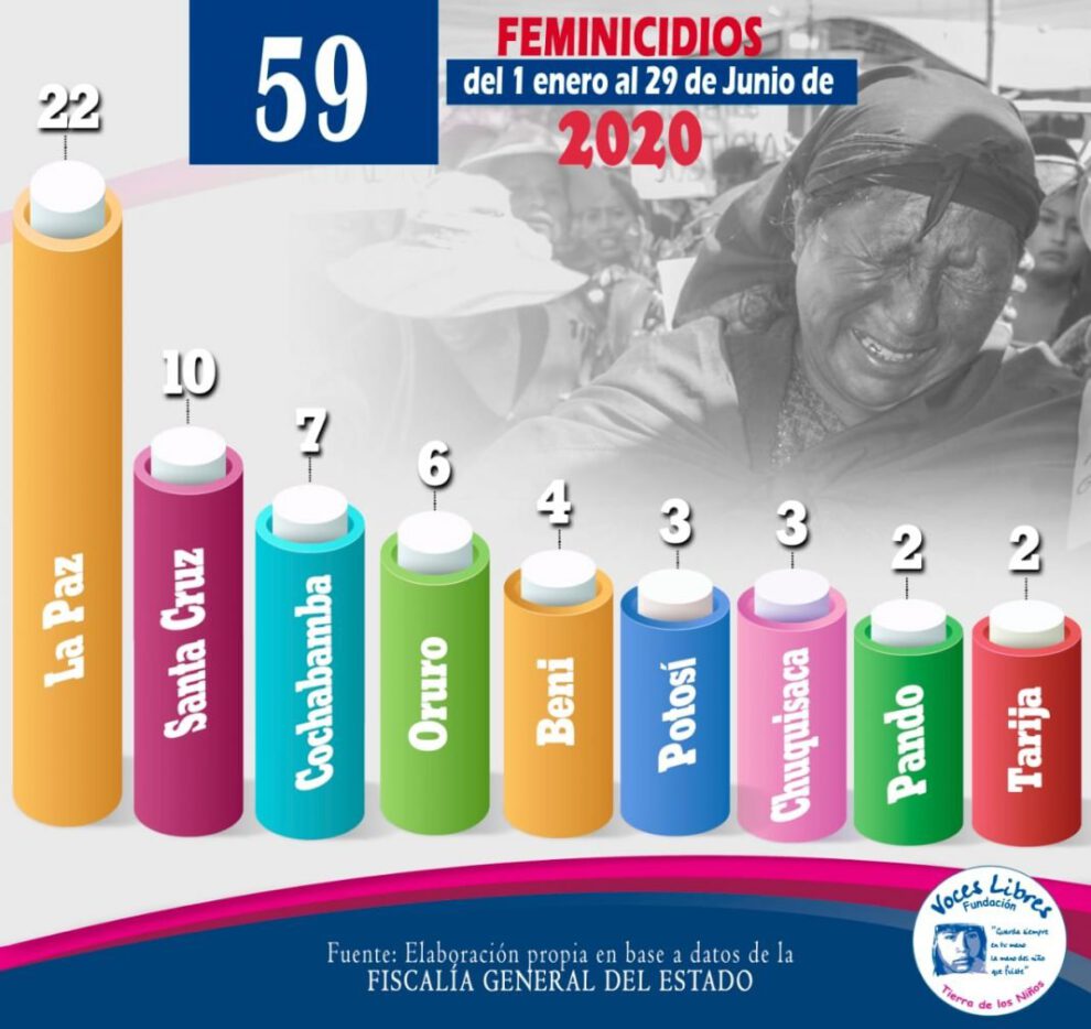 Feminicidios en Bolivia según el Observatorio de Justicia de la Fundación Voces Libres