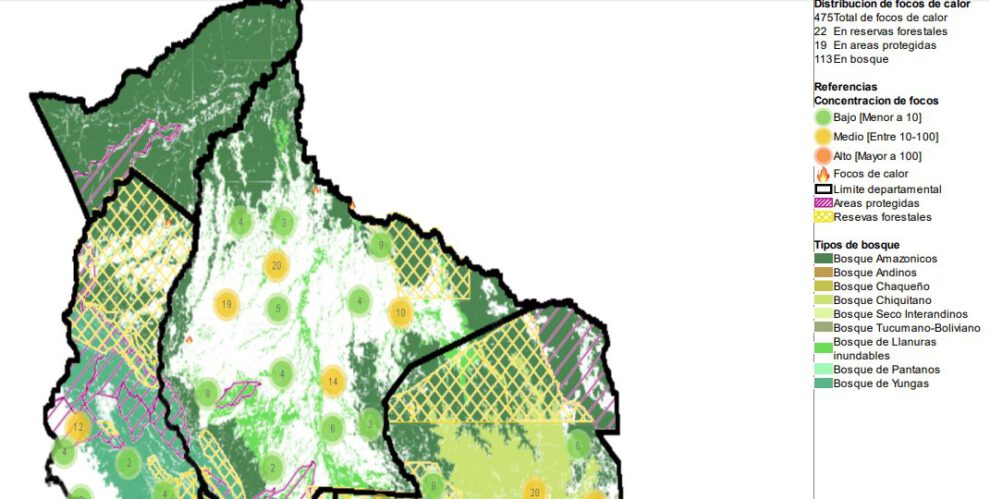 Focos de calor en Bolivia según informe del Ministerio de Medio Ambiente y Agua