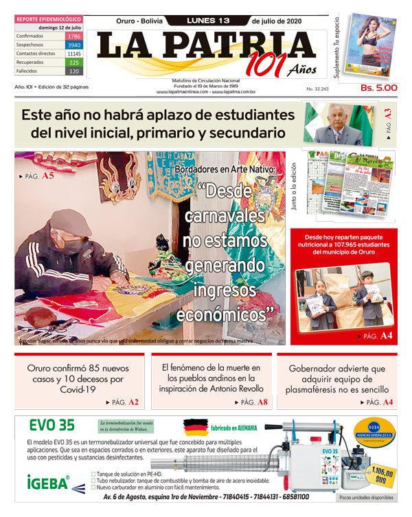 Edición PDF La Patria del 13 de julio de 2020