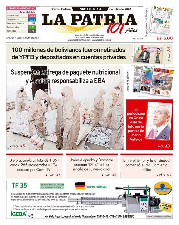 Edición PDF La Patria del 15 de julio de 2020