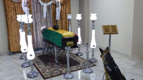 Perro policía acompaña el féretro de su guía