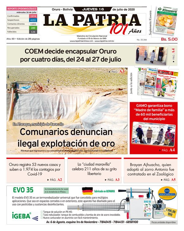 Edición PDF La Patria del 16 de julio de 2020